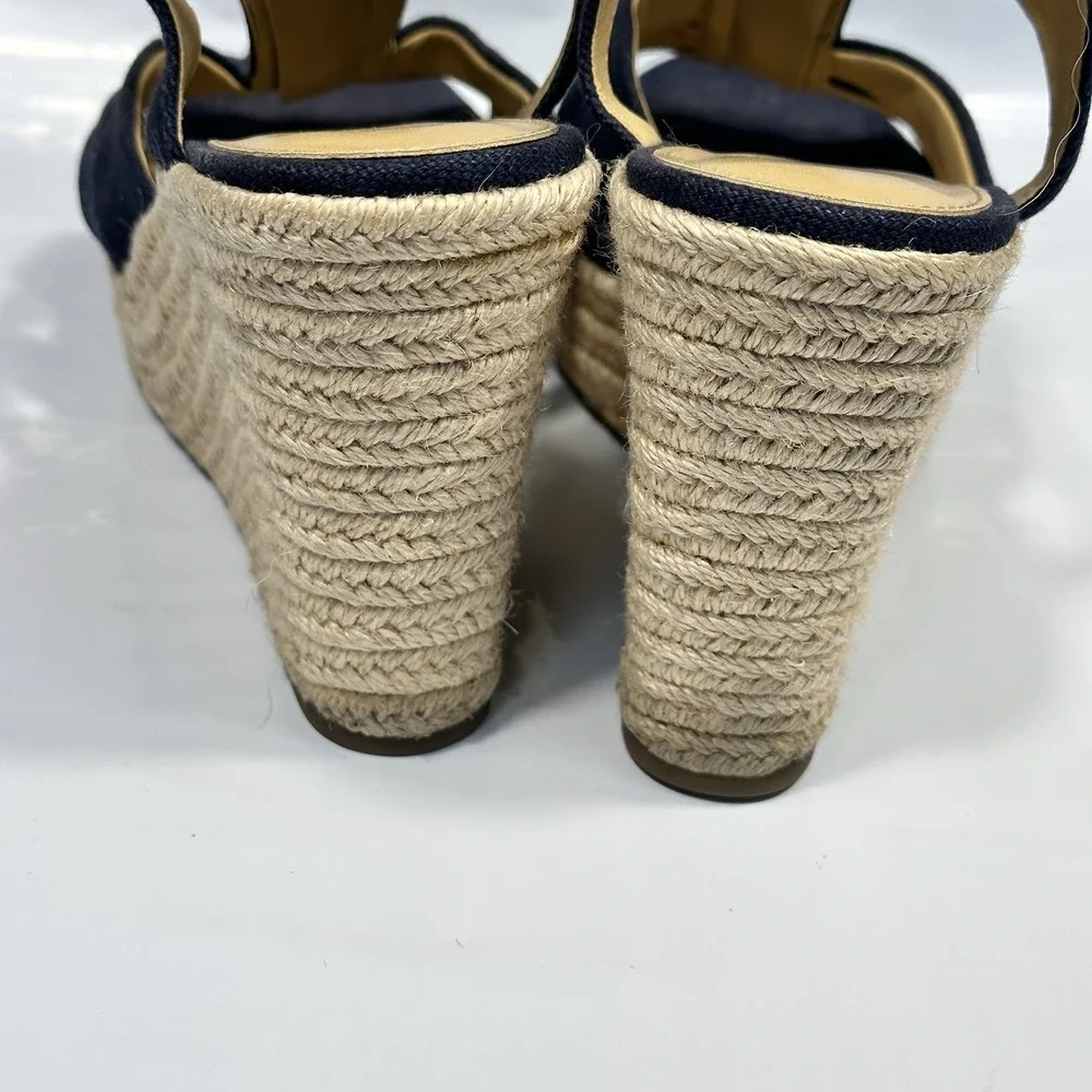 Michael MICHAEL KORS Berkley Wedge Platform Sandal Navy Canvas Zip US 10M